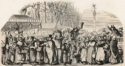 La fiera del prosciutto sul Boulevard Bourdon a Parigi - Incisione in "Tableau-de-Paris" di Edmond Texier 1852 da French School