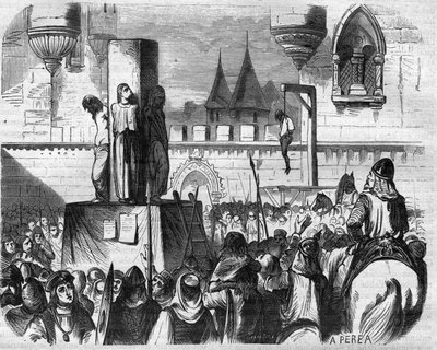 Gli eretici impiccati e bruciati dai sacerdoti di Gilbert de la Porrée, Bernardo di Chiaravalle e Abate Suger, Francia da French School