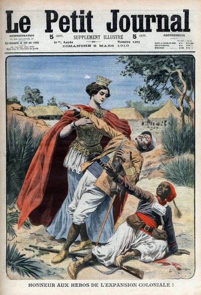 Gli eroi del colonialismo (in Nord Africa) sono onorati incisione allegorica "Le Petit Journal", 6 marzo 1910 (incisione) da French School