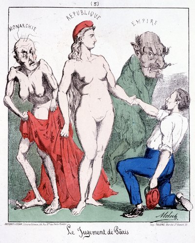 Il giudizio di Paride: Monarchia - Repubblica - Impero (un comunardo sceglie la Repubblica). Cartone animato sulla Comune da French School