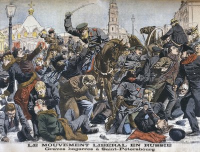 Il movimento liberale in Russia, scontri violenti a San Pietroburgo, illustrazione da Le Petit Journal: Supplement illustre, 25 dicembre 1904 da French School