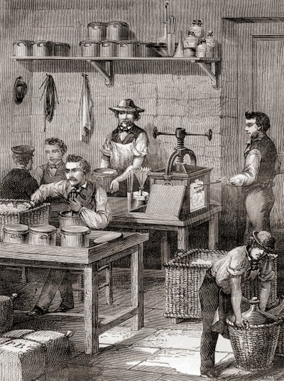 La fabbricazione del cotone da sparo nel XIX secolo, da Les Merveilles de la Science, pubblicato c.1870 da French School