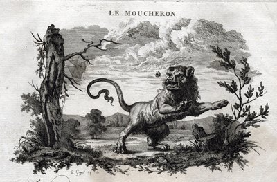 Le zanzare. Favola di Esopo. (Scrittore greco Esopo, VI secolo a.C.) Scritta da Guillaume Montfort e incisa da Beauble nel 1801 da French School