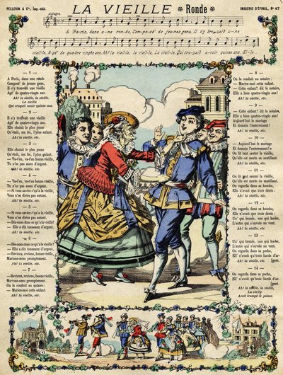 La vecchia canzone popolare. Immagine di Epinal del XIX secolo da French School