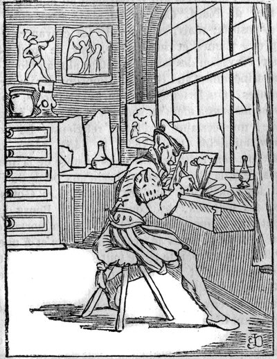 Il pittore su vetro (Vitripictor) nel XVI secolo. da French School