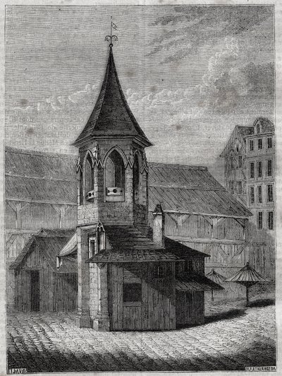 Il pilastro delle halles nel XVIII secolo, costruito sul vecchio cimitero degli Innocenti - Incisione in "The physical, civil and moral history of Paris: from the earliest historical times to the present day" di Jacques Antoine Dulaure da French School