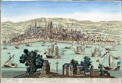 Il porto e la città di Bordeaux - incisione da French School