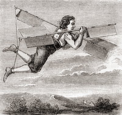 Il presunto volo del fabbro francese Jacob Besnier, con l