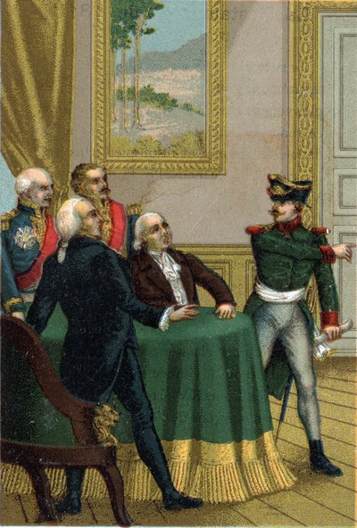La restaurazione del 1815: Joseph Fouche, ministro della polizia di Napoleone I, fece introdurre un ufficiale prussiano nella stanza dove la Commissione del Governo Provvisorio guidata dal re Luigi XVIII il 7 luglio 1815 da French School