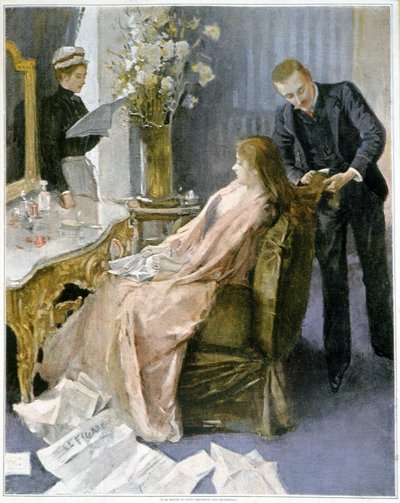 La seduta del parrucchiere a casa - disegno da French School