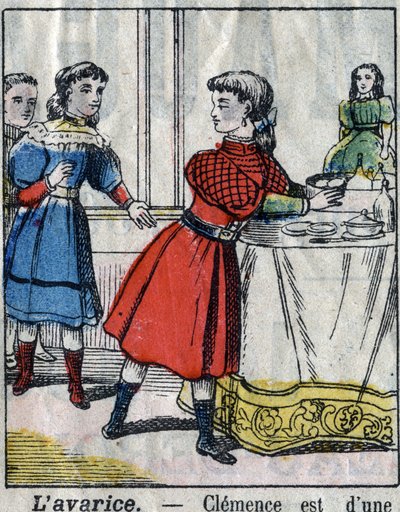 I sette peccati capitali: avarizia. Immagine di Epinal fine XIX secolo da French School