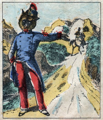 Il leone malato e la volpe. Favole di Jean de La Fontaine (1621-95). Immagine di Epinal fine XIX secolo da French School