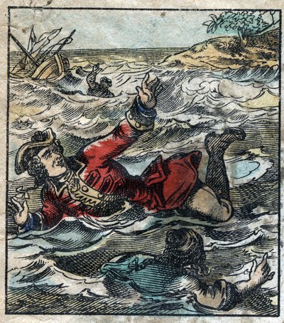 Il naufragio di Lemuel Gulliver. Illustrazione per "I viaggi di Gulliver" di Jonathan Swift (1667-1745). Imaging Epinal fine XIX secolo da French School