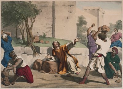 La lapidazione di Santo Stefano, illustrazione da un catechismo L