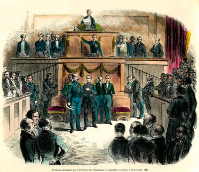 Il giuramento di Luigi Napoleone III (Luigi-Napoleone), proclamato ufficialmente presidente della Repubblica, all