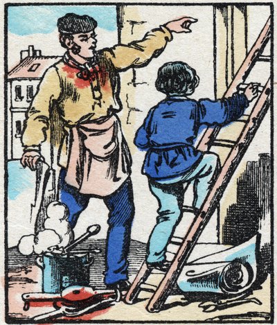 Il tintore. Incisione in "La chanson des metier". Immagine di Epinal, fine XIX secolo. Collezione privata. da French School