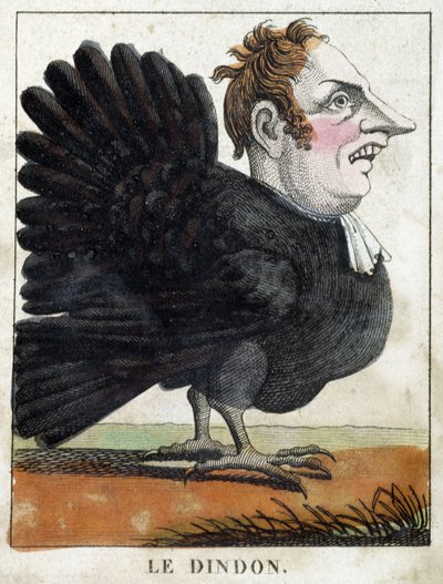 Il tacchino in caricatura, studio del carattere “carattere volatile” sd. XIX secolo, immaginario popolare. da French School