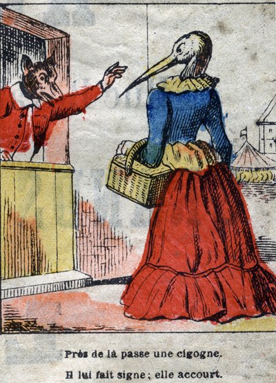 Il lupo e la cicogna. Favole di Jean de La Fontaine (1621-95). Imaging Epinal dalla fine del XIX secolo da French School