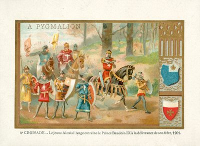 Il giovane Alexios IV Angelo porta Baldovino IX, conte delle Fiandre, a liberare suo fratello, Quarta Crociata da French School