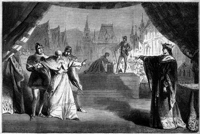 Rappresentazione teatrale: Atto II scena sette di "La Figlia del Giudice Francese" di Adolphe Carcassonne (1826-1891). Teatro di Marsiglia da French School