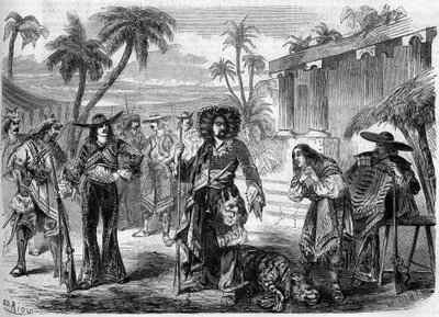 Rappresentazione teatrale di "Les Pirates de la Savane" (primo atto, terzo quadro) di Auguste Anicet Bourgeois (1806-1871) e Ferdinand Dugue. Parigi, Théâtre de la Gaîté da French School