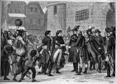Terza Guerra di Vandea (1799-1800): i capi della Vandea restituiscono le loro armi nel gennaio 1800 - Incisione del 1865 in 
