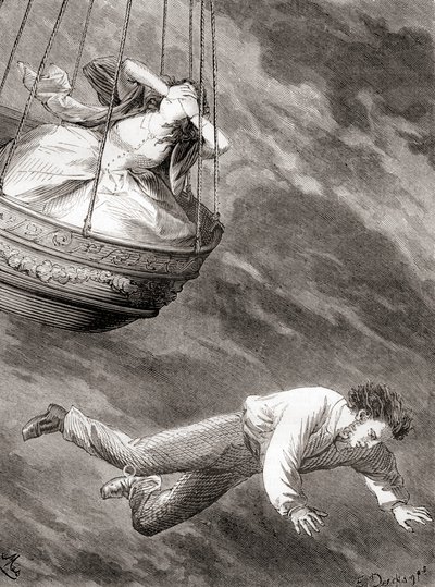 Thomas Harris, inventivo scienziato londinese e tenente e pioniere aeronautico inglese che cadde a morte da una mongolfiera il 25 maggio 1824, da Les Merveilles de la Science, pubblicato c.1870 da French School