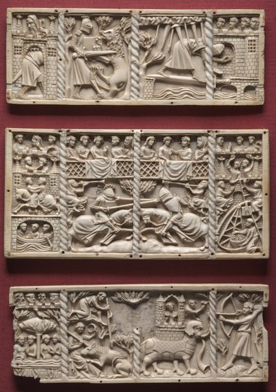 Tre Pannelli da un Cofanetto con Scene di Romanzi Cortesi, c.1330-1350 da French School