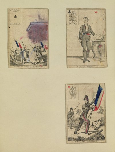 Tre carte da gioco commemorative degli eroi di luglio 1830, 1831 da French School