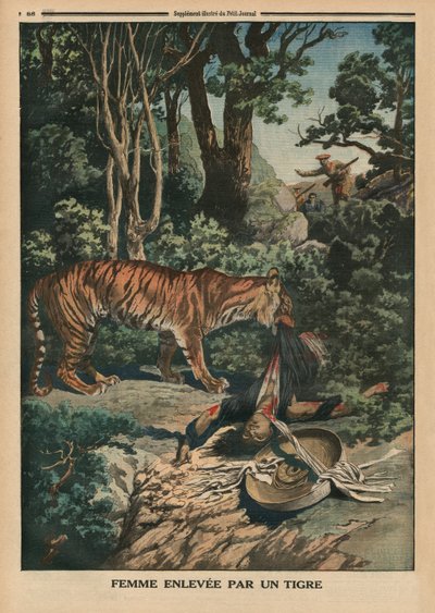 Tigre che attacca una donna, illustrazione di copertina da 