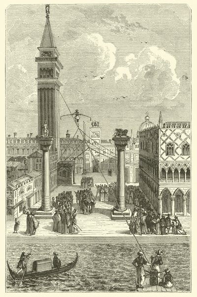 Funambolo a Venezia (incisione) da French School