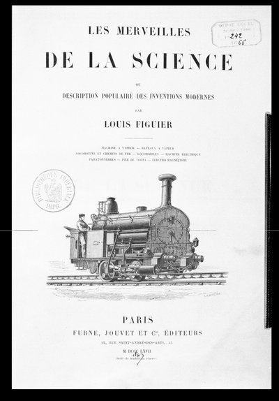 Pagina del titolo di Les Merveilles de la Science di Louis Figuier, pubblicato da Furne e Jouvet, 1867 da French School