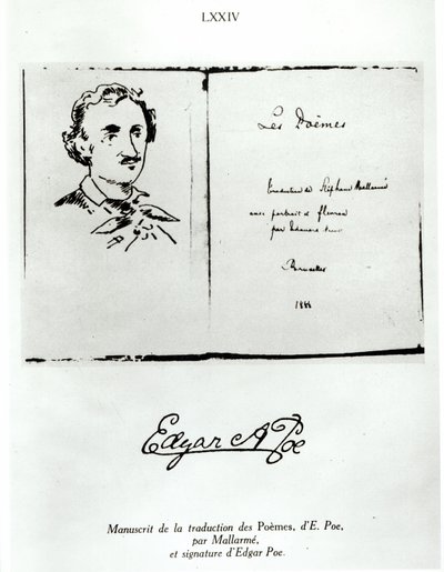 Pagina del titolo di Les Poemes di Edgar Allan Poe (1809-49) tradotto da Stephane Mallarme (1842-98) con un ritratto dell