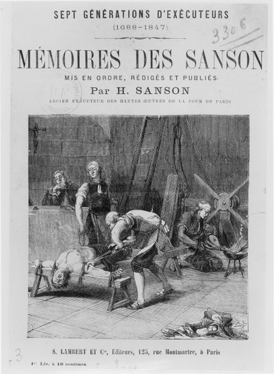 Pagina del titolo di Memoires des Sanson di H. Sanson, metà XIX secolo da French School