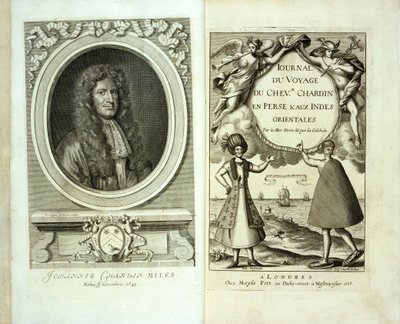 Pagina del titolo e ritratto del frontespizio di Journal du Voyage de Chevalier Chardin en Perse et aux Indes Orientales di Jean Chevalier Chardin, 1686 da French School