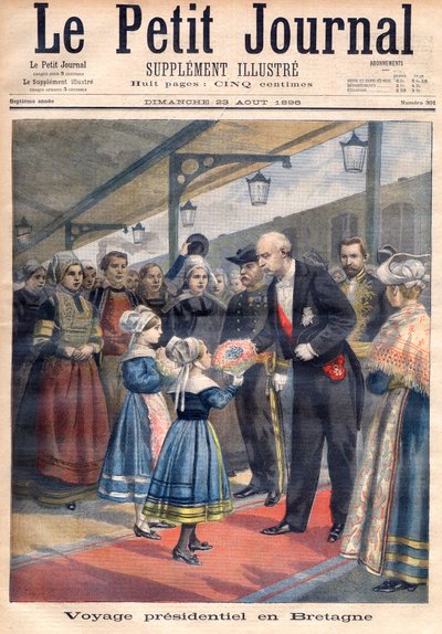 Pagina del titolo che raffigura il viaggio presidenziale di Felix Faure in Bretagna, illustrazione dal supplemento illustrato di Le Petit Journal, 23 agosto da French School