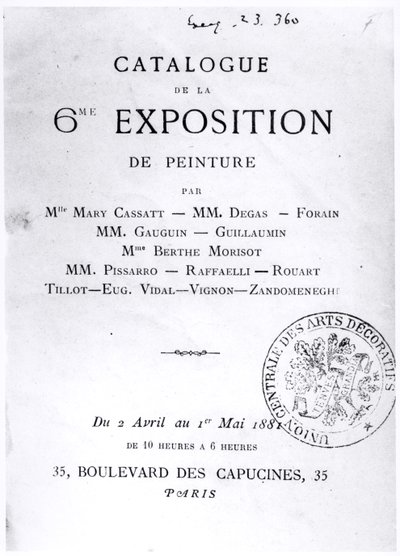 Pagina del titolo per il catalogo della 6ª Esposizione Impressionista, 1881 da French School