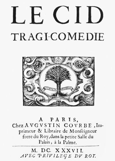 Frontespizio di Le Cid (1637) di Pierre Corneille (1606-84) pubblicato nel 1637 da French School