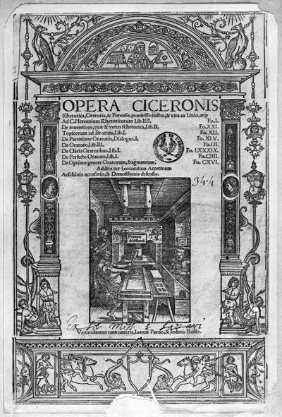 Pagina del titolo di Opera Ciceronis, pubblicata nel 1520 da French School