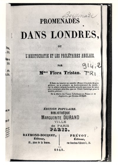 Frontespizio di Promenades dans Londres di Flora Tristan, pubblicato a Parigi da Raymond-Bocquet et Prevot, 1842 da French School