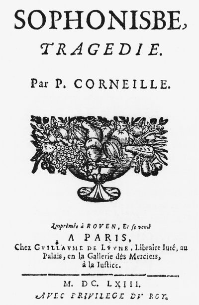 Frontespizio di Sophonisbe di Pierre Corneille (1606-84) pubblicato nel 1663 da French School