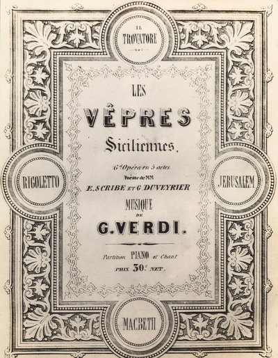 Pagina del titolo della partitura I Vespri Siciliani da French School