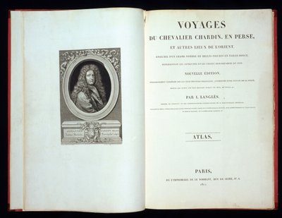 Pagina del titolo e frontespizio del ritratto da Voyages du Chevalier Chardin en Perse, 1811 da French School