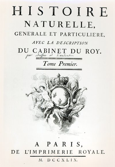 Pagina del titolo di Histoire Naturelle, Generale et Particuliere di Buffon, Parigi, 1749 da French School