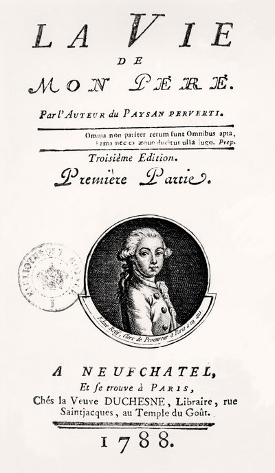 Pagina del titolo di "La Vie de Mon Pere", 1788 da French School