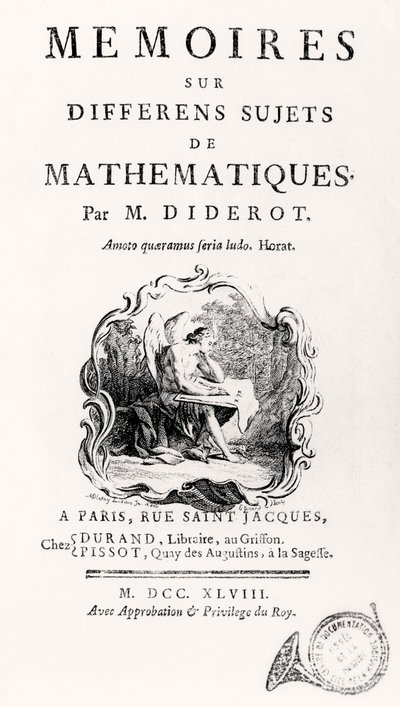 Pagina del titolo di "Mémoires sur différens sujets de mathématiques", 1748 da French School