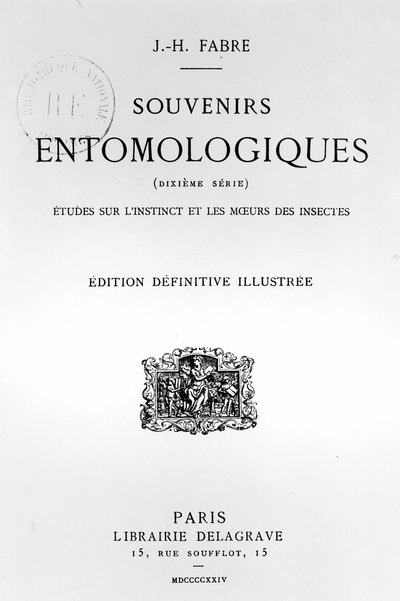Frontespizio di Souvenirs Entomologiques di Jean-Henri Fabre (1823-1915) pubblicato nel 1924 da French School