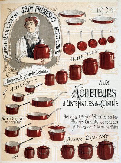 Ai compratori di utensili da cucina. Acquistate Phenix Steel o Granite Steel, sono articoli da cucina perfetti - Etichetta pubblicitaria da French School