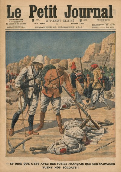Pensare che quei selvaggi usano fucili francesi per uccidere i nostri soldati, illustrazione da 