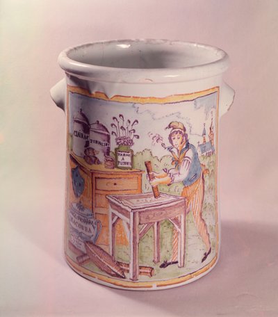 Vaso da tabacco raffigurante un tabaccaio, laboratorio di Bordeaux (maiolica) da French School